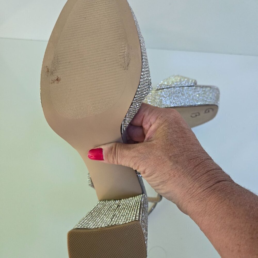 Steve Madden Lessa Platform Sandal Rhinestone Strappy Block Heel Size 10M - Picture 8 of 9